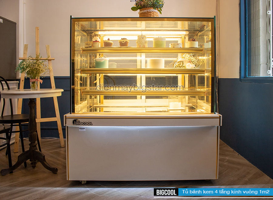 Tủ trưng bày bánh kem 4 tầng kính vuông 1m2