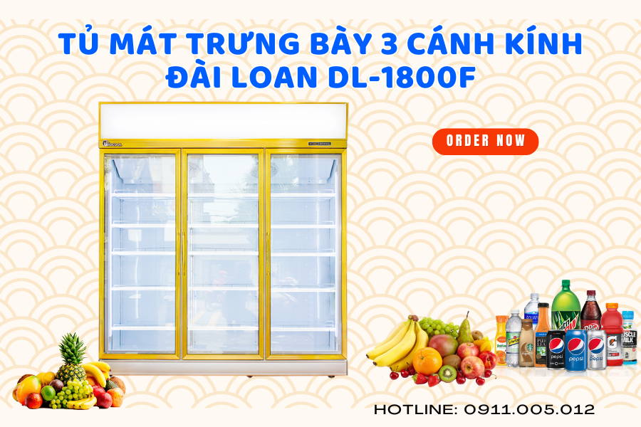 Tủ mát trưng bày 3 cánh kính Đài Loan DL-1800F