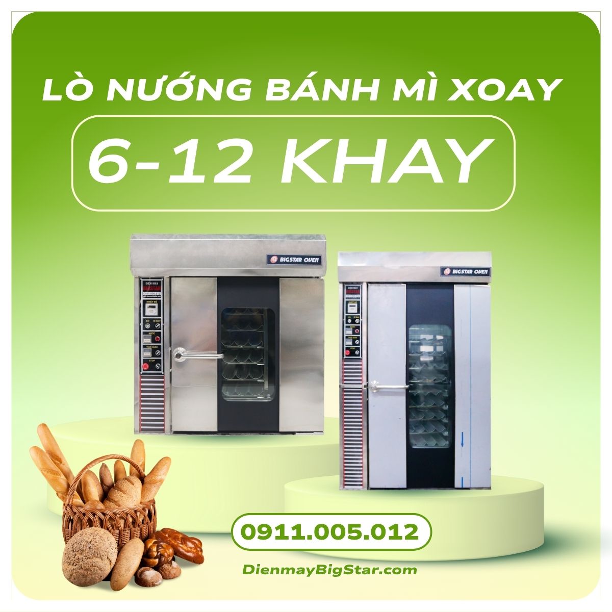 Lò nướng bánh mì xoay 6-12 khay